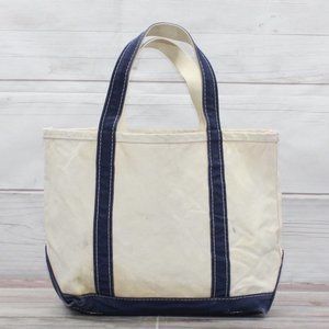 LL BEAN Boat & Tote Cream Canvas Blue Trim Open Top Purse Tote Handbag